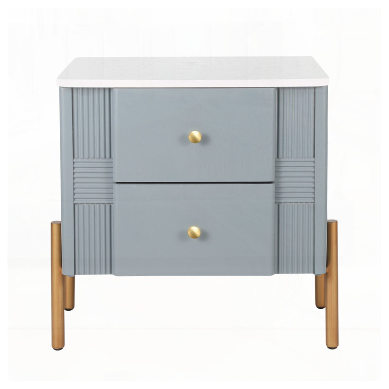 Nightstand with 2 Storage Drawer, Blue