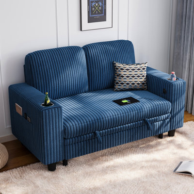 Sherry 56" Upholstered Storage Loveseat with Charging & Cup Holders