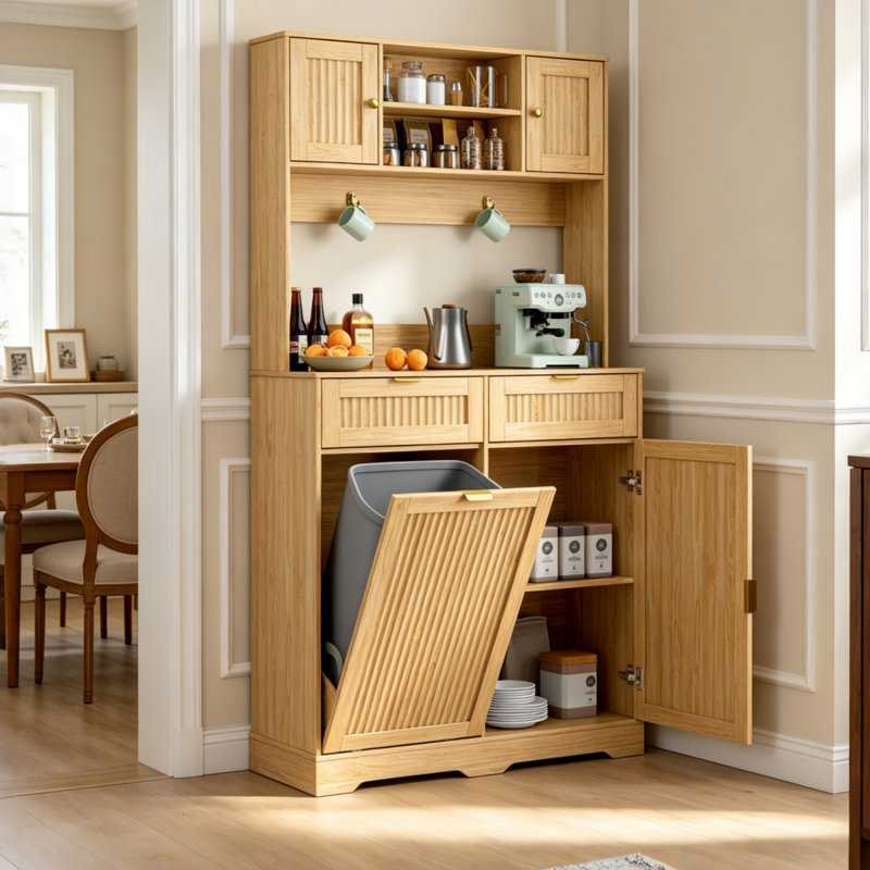 Garde-manger de 180 cm avec rangement pour poubelle à bascule et station de recharge