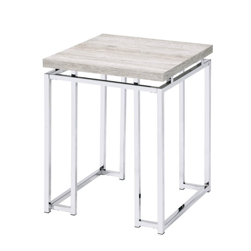 Table de bout moderne carrée en chêne naturel et métal élégant avec système de support stable