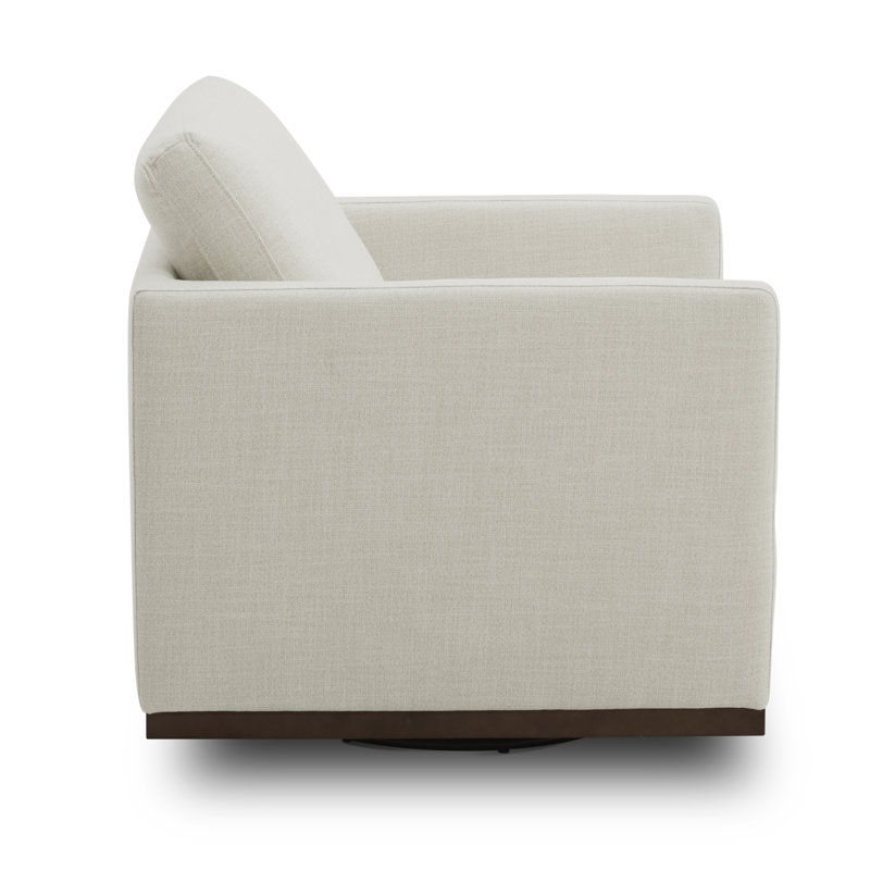 Bobbi Upholstered Swivel Armchair with Reversible Cushions, Effie Linen Performance Linen