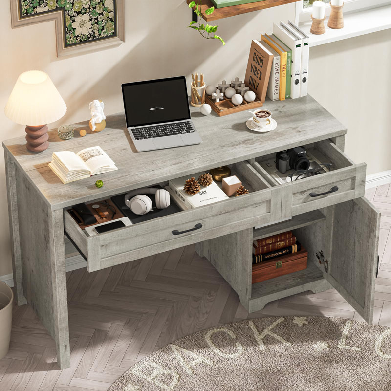 Bureau d'ordinateur avec tiroirs Farmhouse, Gris