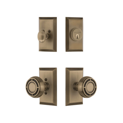 Nostalgic Warehouse Studio Entry Set with Mission Knob in Antique Brass