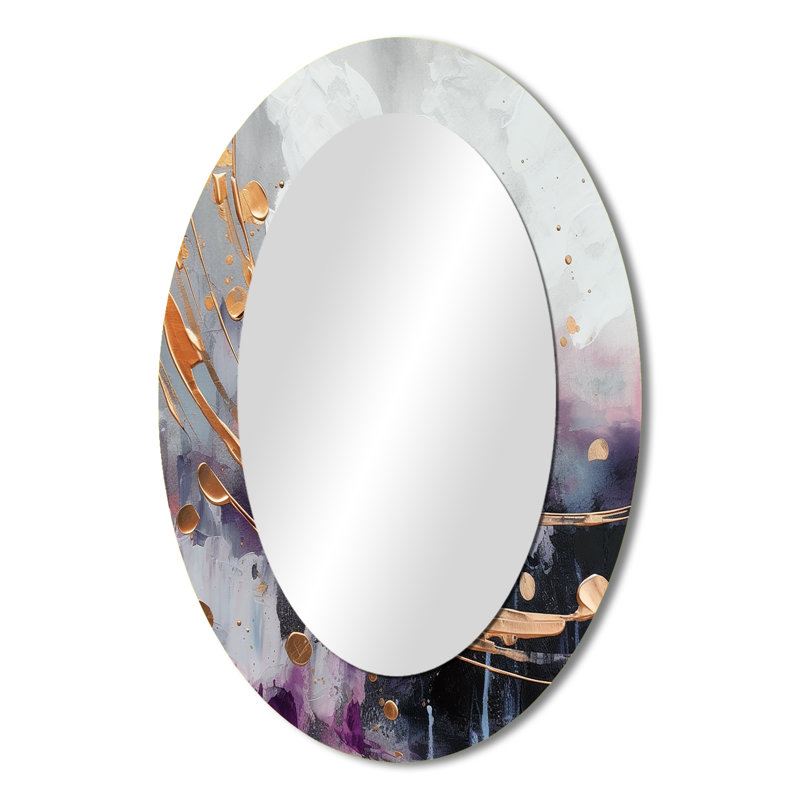 Bold Circles And Marble Fusion II - Abstract Oval Decorative Mirror On Metal, 36" x 24"