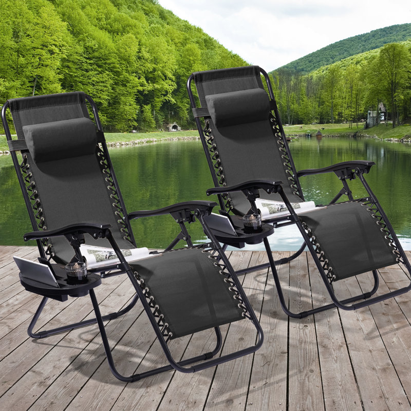 Zero Gravity Lounge Chair Recliners w/ Cup Holder Tray, Black
