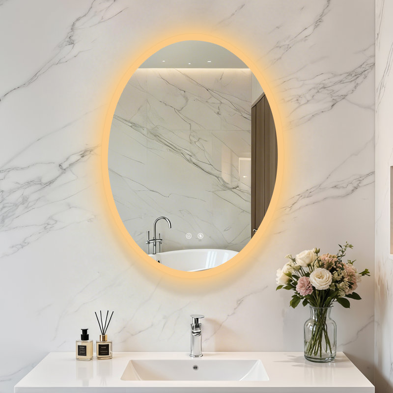 Oval LED Lighted Bathroom Mirror Backlit with Defog Memory Function , 60x80cm