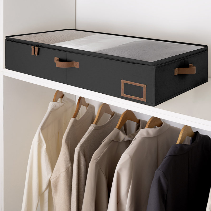 Large Underbed Storage Containers with Handles and Label Holder, Fabric Underbed Bins for Clothes, Blankets, Sweaters, Black