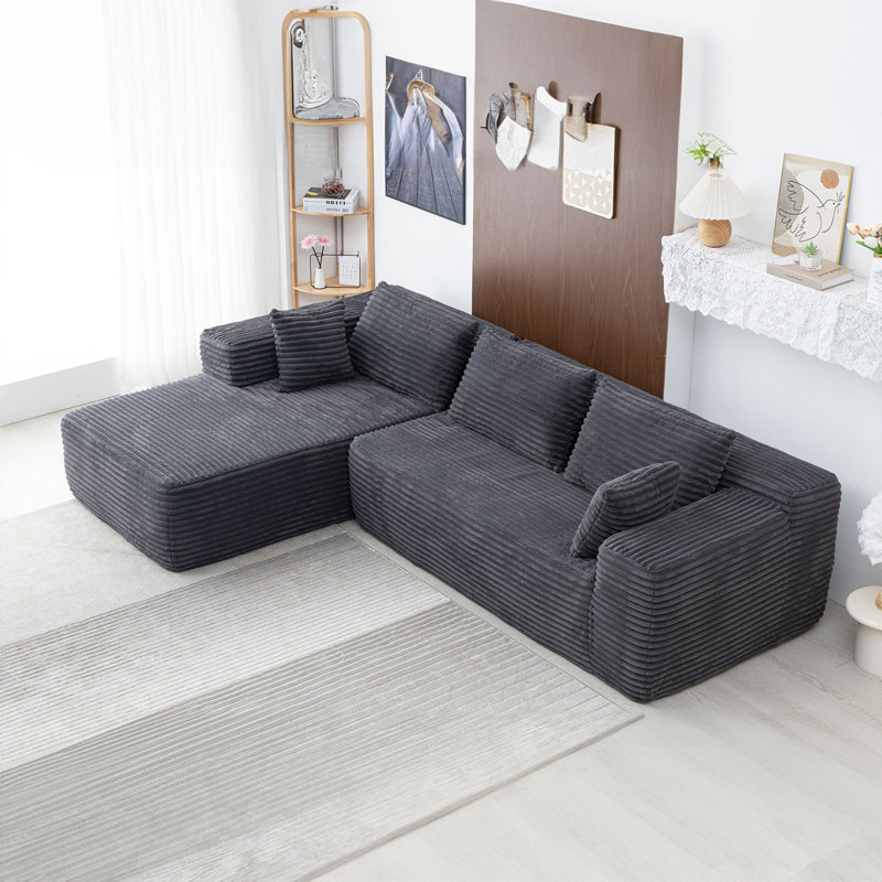 Modern  Ribbed Sectional Sofa, Left Hand Facing