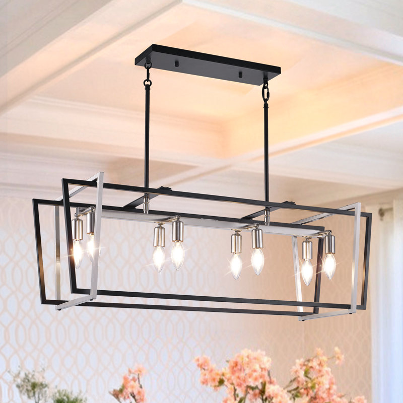 Luminaire suspendu 8 lumières pour îlot de cuisine, Argenté / Noir