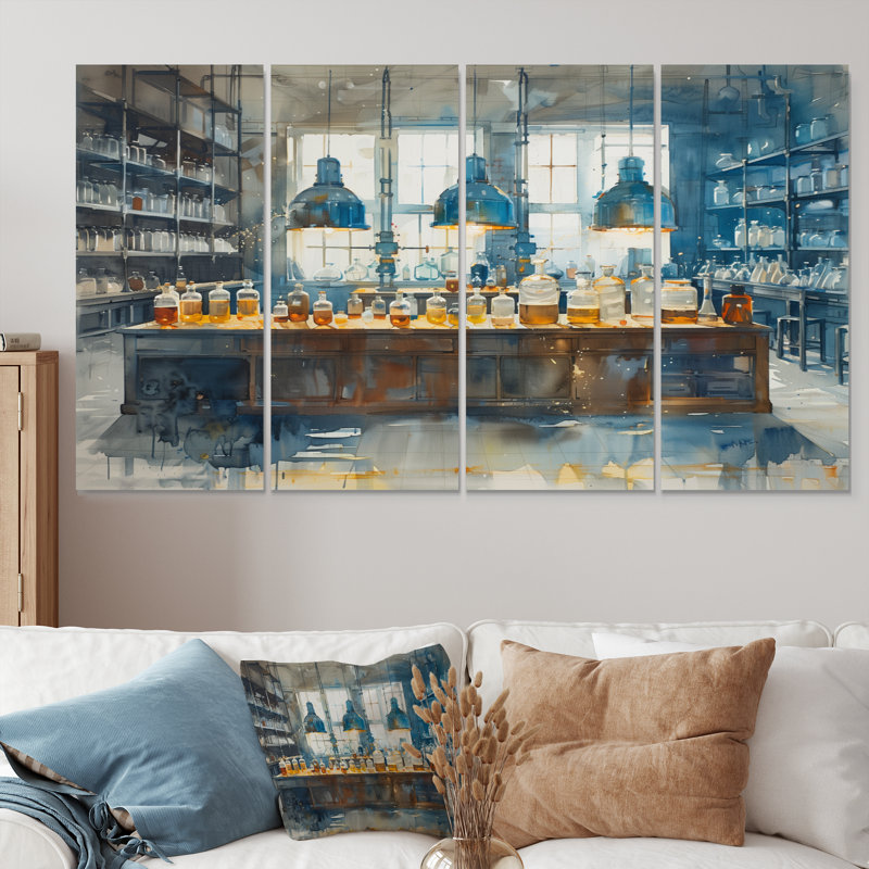 Ensemble d'art mural bleu jaune et synthétique, H 32 po x l 64 po