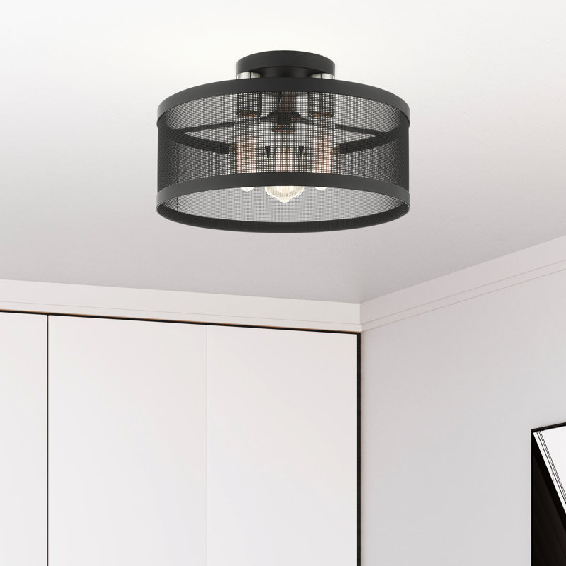 Emilia Flush Mount, Black, 9.25"H x 15"W x 15"D
