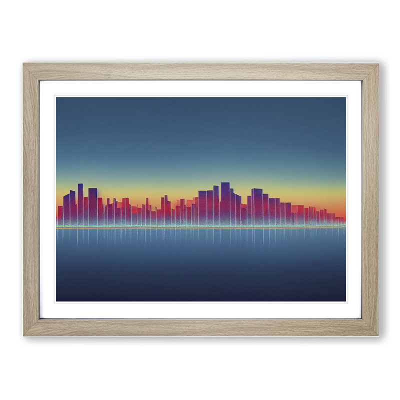 Cool City Skyline Architecture - Framed Print, 46cm H x 64cm W x 2cm D, Oak