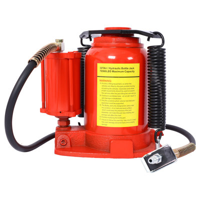 32-Ton Air Hydraulic Bottle Jack, Heavy-Duty Steel Lifting Tool for Trucks and Industrial Equipment, Red