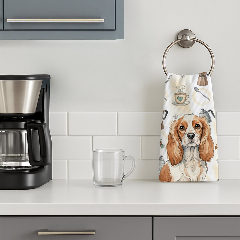 Blenheim Cavalier Spaniel Coffee Bar Kitchen Towel, Blenheim Cavalier Spaniel