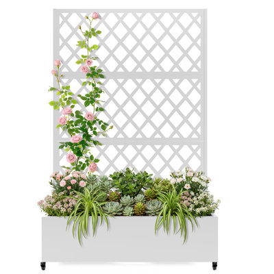 Metal Planter Wall with Trellis and Wheels, Mobile Outdoor Elevated Garden Bed, Dual-Purpose for Privacy Decoration and Planting, with Drainage Holes, for Climbing Plants, Vegetables, and Vining Flowers 