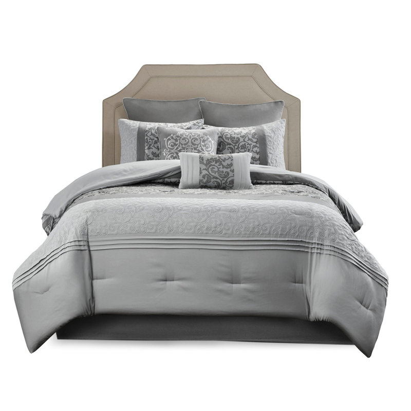 Édredon très grand 8 pièces gris - sophistiqué, 2 coussins décoratifs, taille douce en microfibre élégante,, Gris