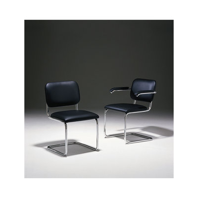 Marcel Breuer Leather Seat Waiting Room Chair with Metal Frame