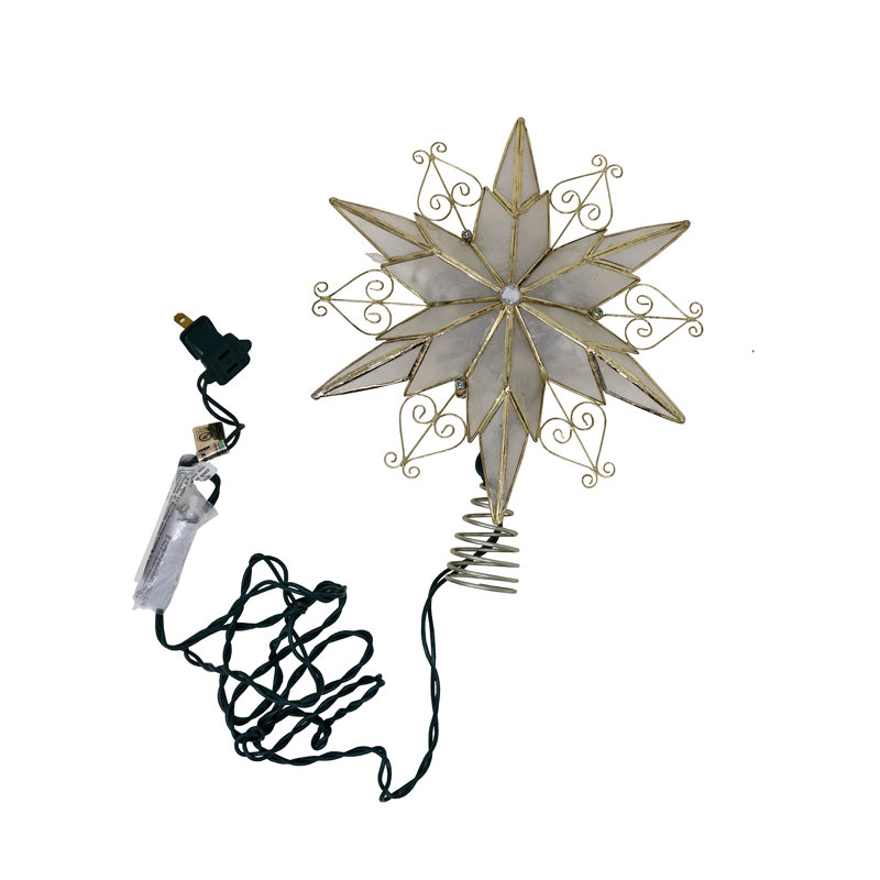 Gold and White Capiz Star Christmas Tree Topper with Scroll Design