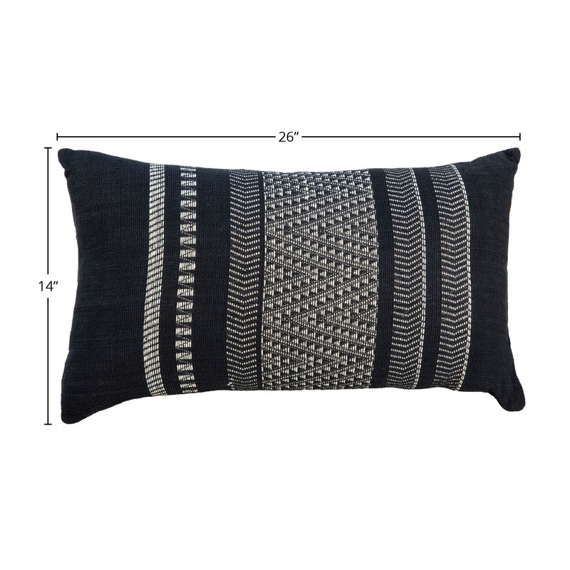 Cotton Blend Lumbar Rectangular Pillow Cover & Insert, Black