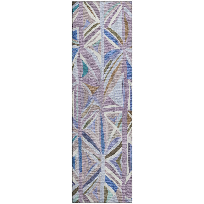 Premium Machine Washable Mayfield AMF2253 Geometric Rug, 2'3" x 7'6" Runner, Lavender
