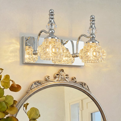 Vintage Crystal Glass Vanity Light - Retro Bathroom Lighting Fixtures Over Mirror