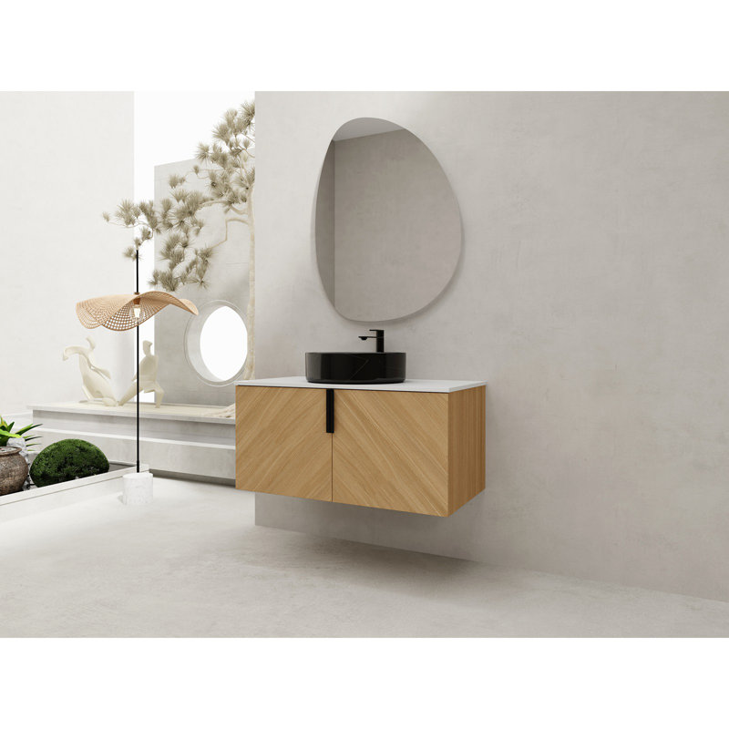Meuble-lavabo 36 po avec lavabo d'art en céramique et dalle, porte à fermeture en douceur, montage mural, contreplaqué