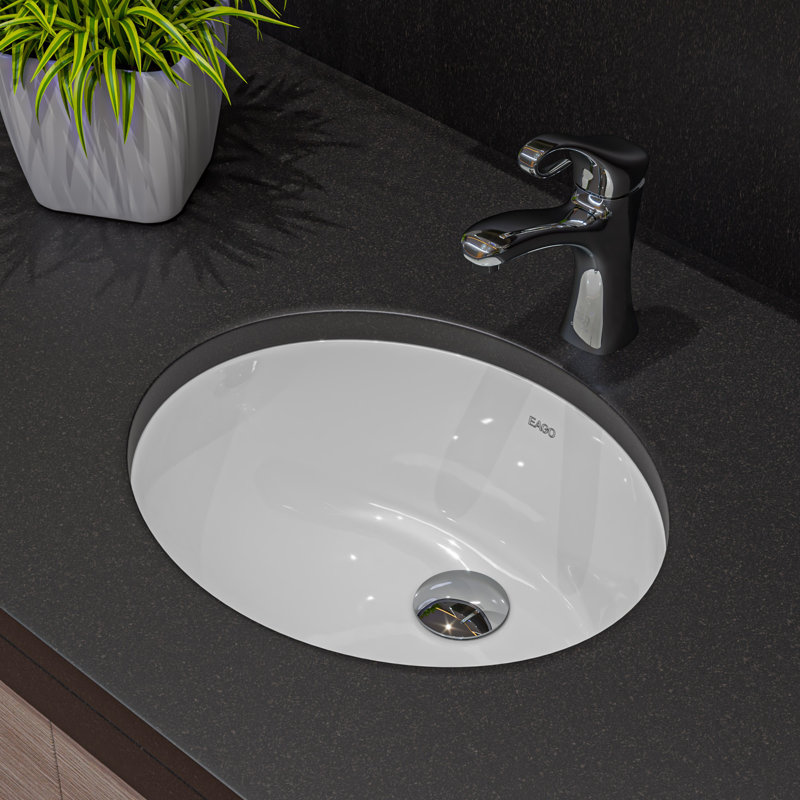 EAGO 15'' White Porcelain Oval Bathroom Sink with Overflow