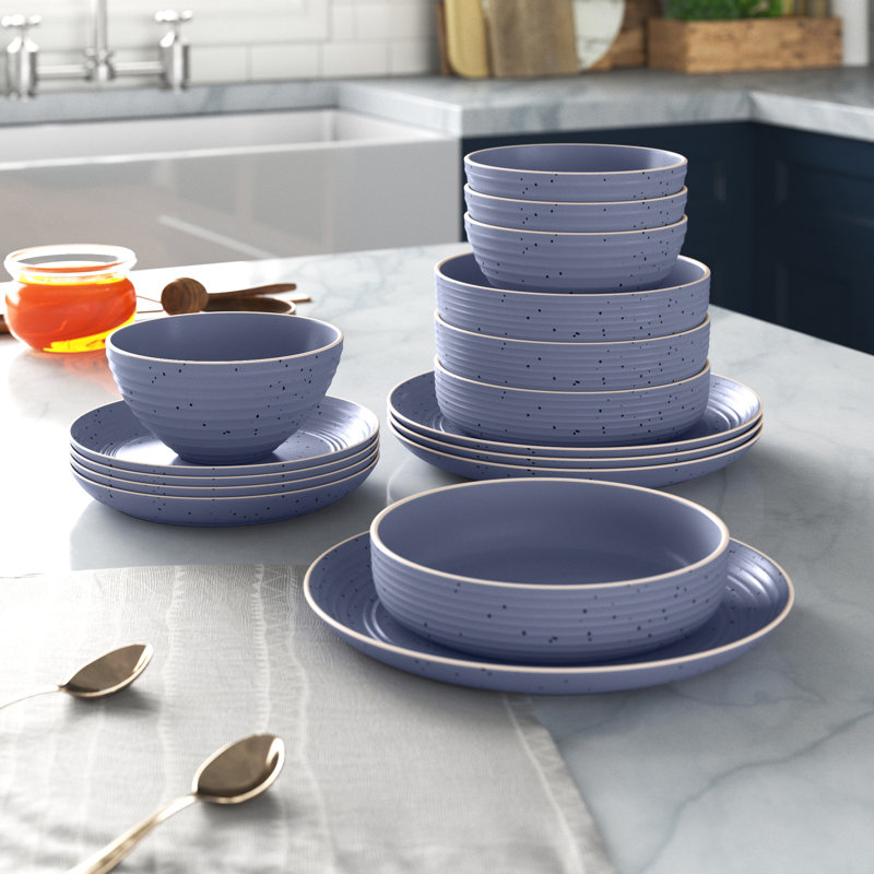 Stone Lain Lauren 16-Piece Dinnerware Set Stoneware, Light Gray