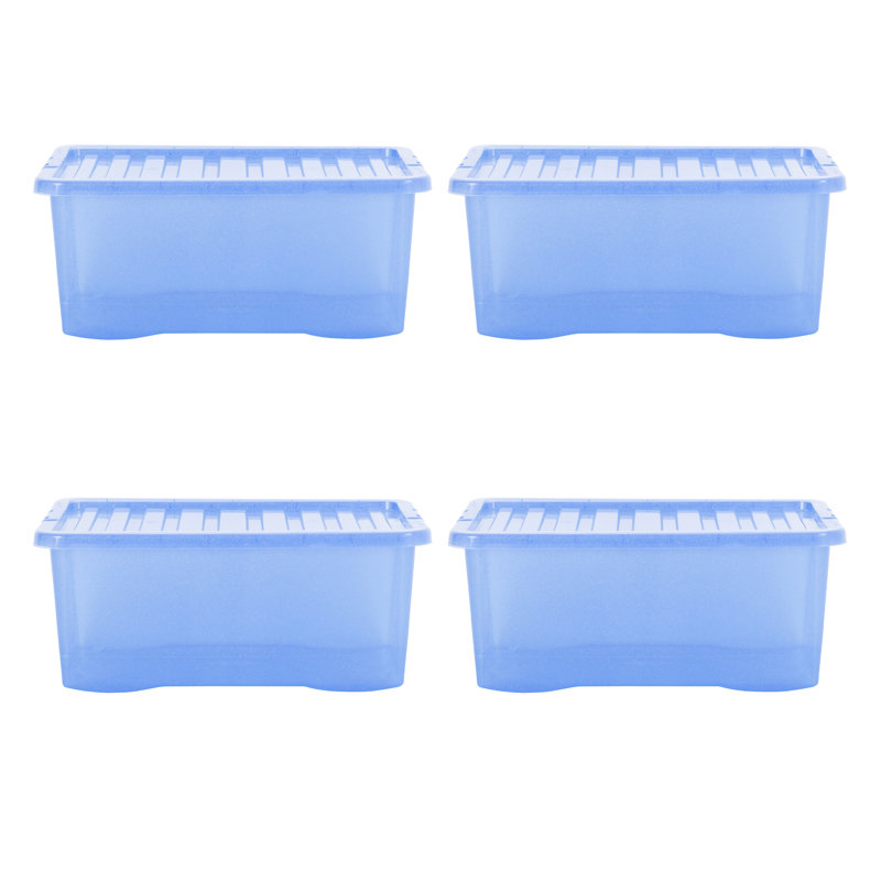 Wham Crystal 45L Plastic Storage Box Pack of 10 Tint Sparkle Blue