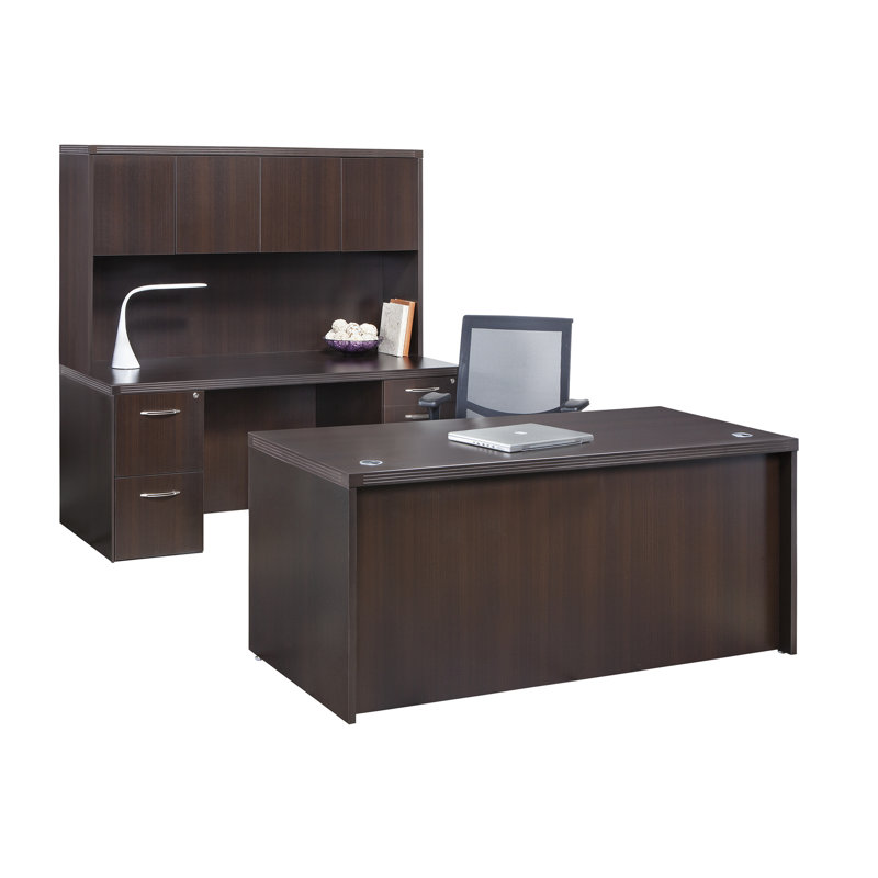 Mocha Aberdeen 66" Rectangular Desk with Nickel Finishes and Drawer