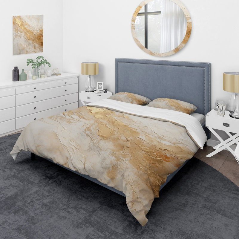 Ensemble de housse de couette en marbre doré et blanc Geode Magic - Abstract Marble