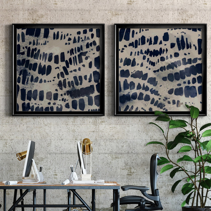 Indigo Markings I - Ensemble de 2 reproductions d'art encadrées, H 34,5 po x l 69 po, Toile encadrée, Noir