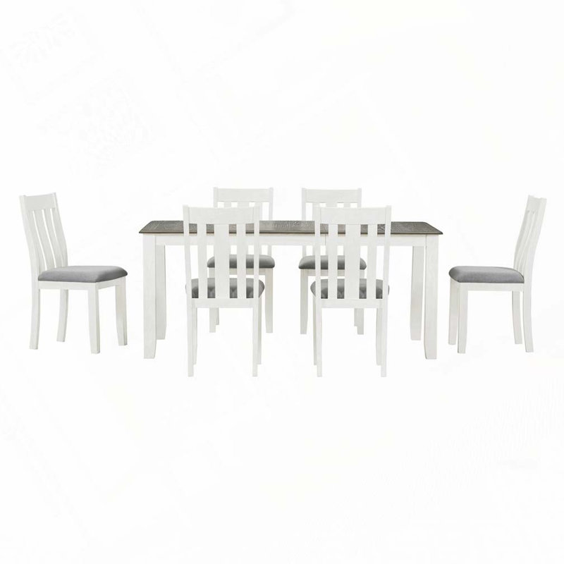 Ensemble de table de salle à manger 7 pièces avec table extensible et 6 chaises rembourrées, Brun antique, Gris