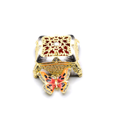 Small Butterfly Broach on Decorative Box with Austrian Crystals