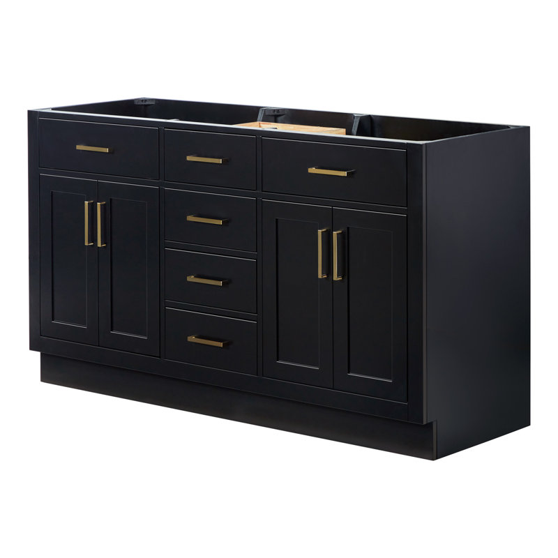 60" Double Bathroom Vanity Base Only, Black