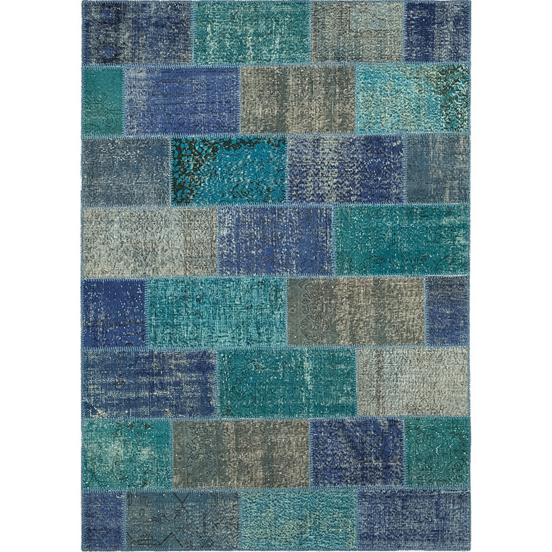 Tapis bleu en coton noué à la main