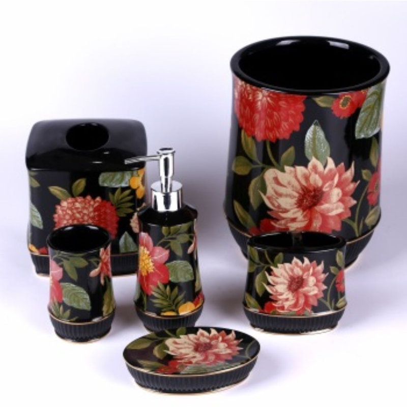 Six Piece Black Bathroom Accessory Set
