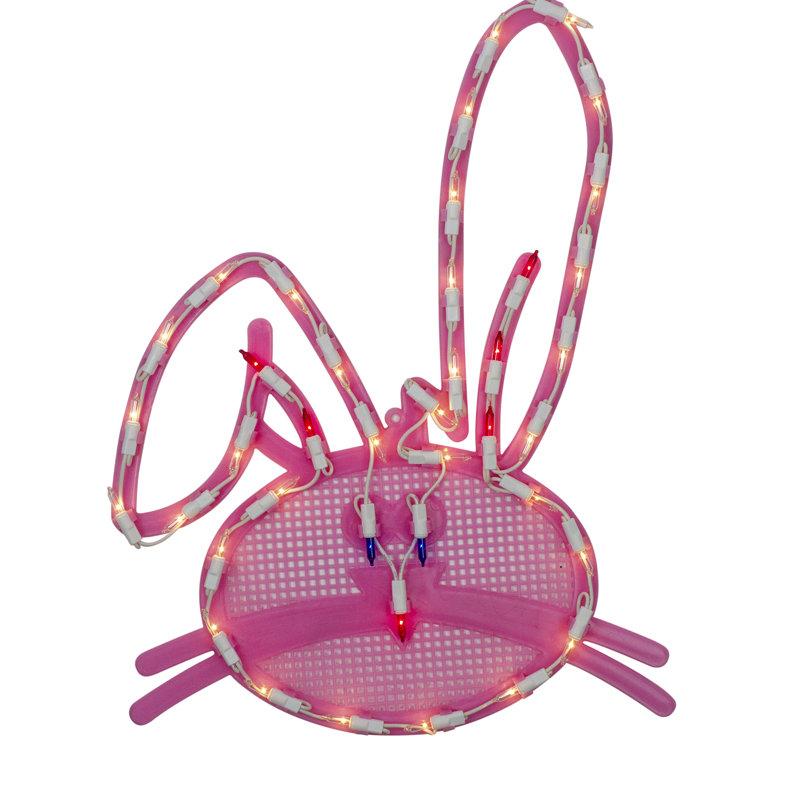 Décoration de Noël avec tête de lapin rose illuminée de 17 po