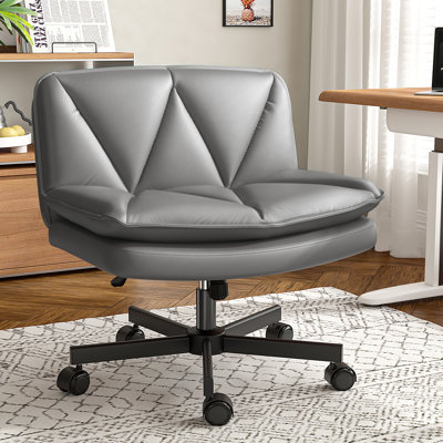 27" W Criss Cross Legged Office Chair Armless Leather Desk Chair With Wheels, Wide Seat, And Back Support by Ebern Designs