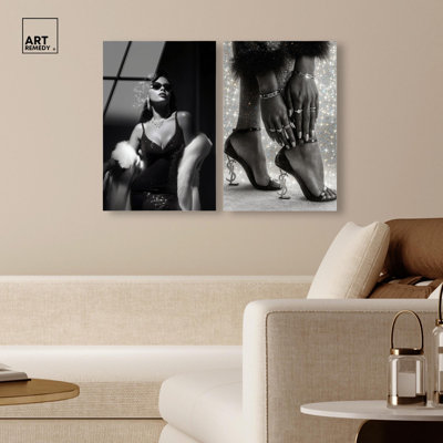 Vintage Glam Acrylic Print Fashion Wall Art Set By Art Remedy, Ready To Hang, 16 x 24