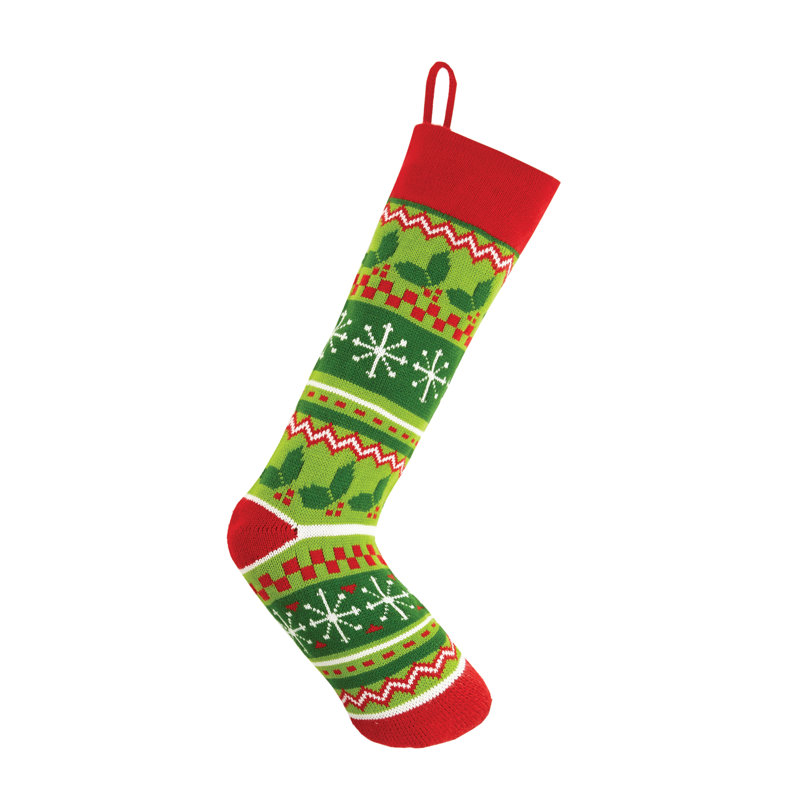 Chaussette de noël à feuilles en tricot fair ile holly