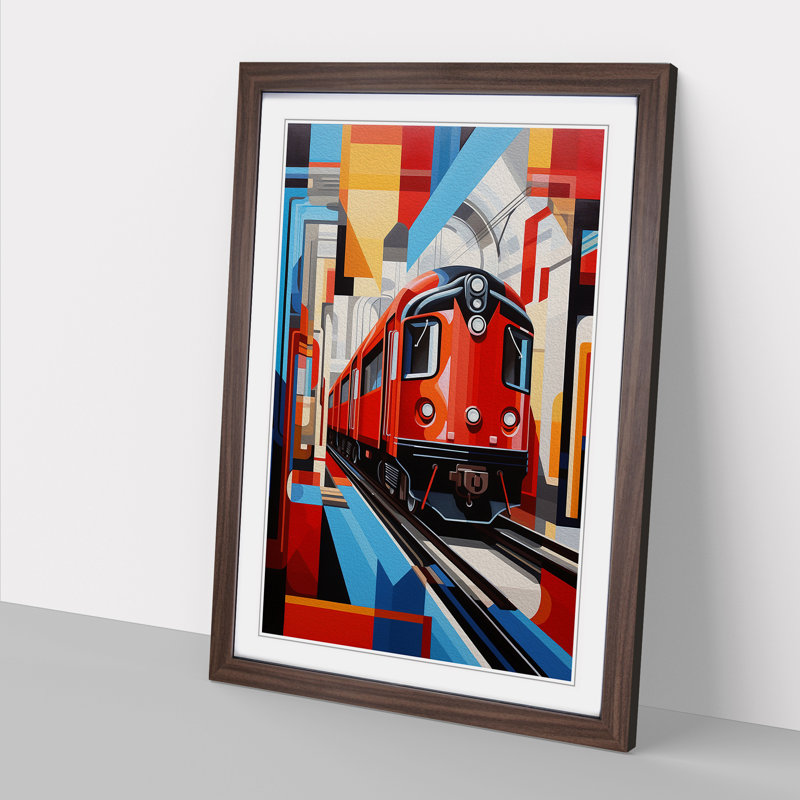 Train Constructivism - Single Picture Frame Print on Wood, Walnut Framed, 46cm H x 34cm W