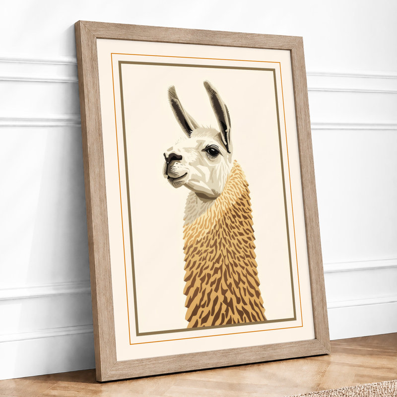 Llama in Profile Japandi - Framed Print, A1 - 84.1 x 59.4 cm, Oak