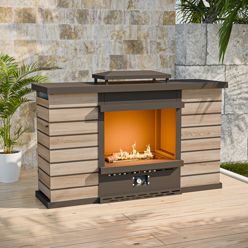 50000 BTU Rectangular Outdoors Fireplace, Smokeless Propane Gas Steel Fire Pit with PVC Cover
