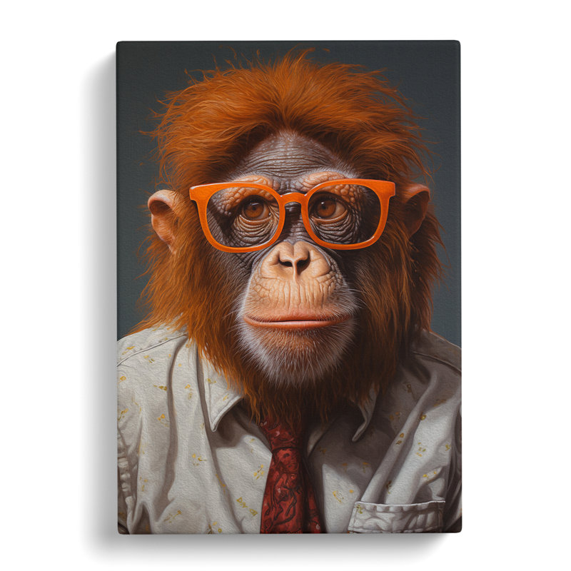 Orangutan with Glasses Painting - Wrapped Canvas, 50cm H x 35cm W x 3cm D