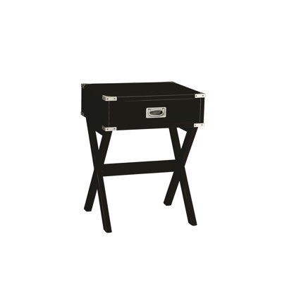 Black Accent Table For Decorative Purposes - Square Design And Crossbar Modern Functional Drawer Wooden Base