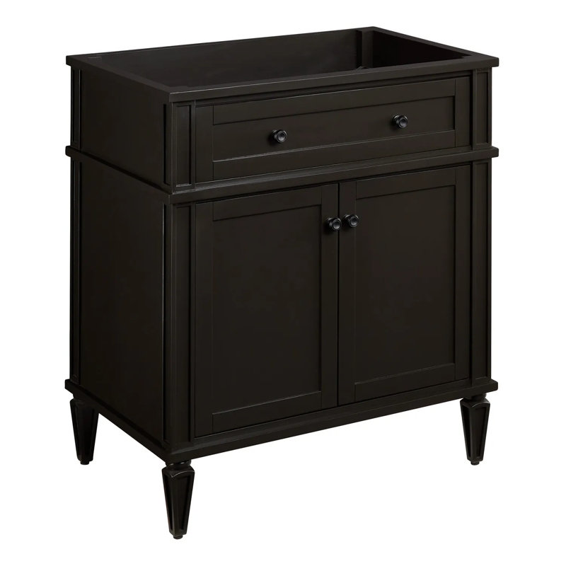30" Charcoal Black Single Bathroom Vanity with Feathered White Quartz Top
