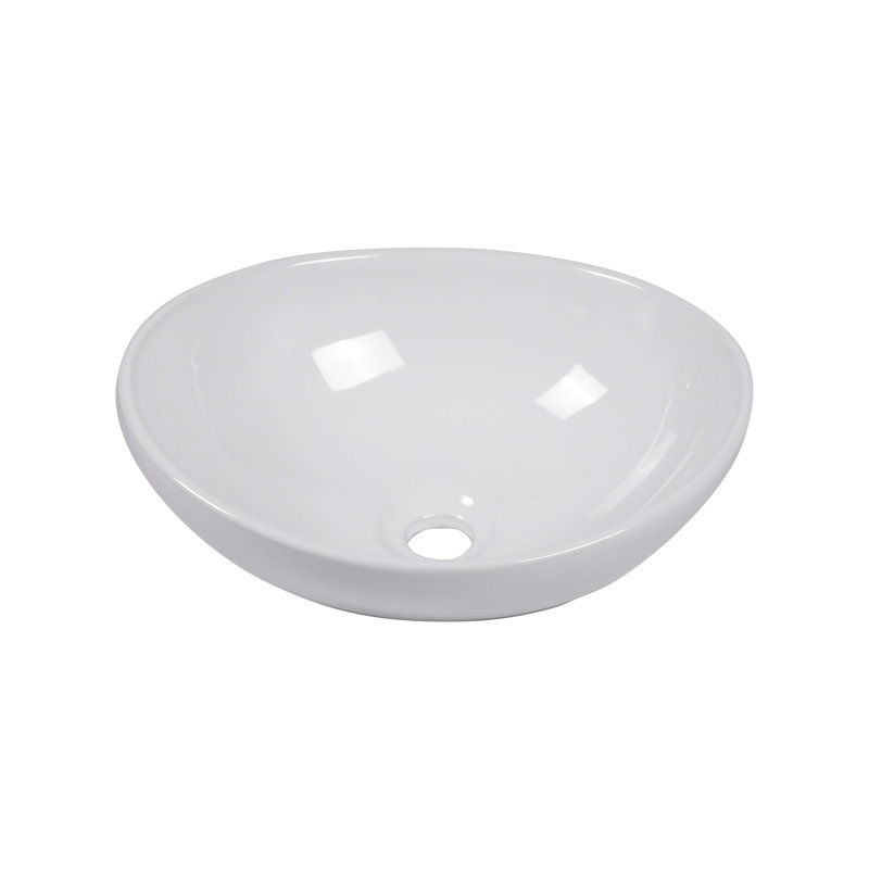16" L x 13" W Bathroom Vessel Sink White Ceramic Bathroom Sink Egg Shape Above Counter Bathroom Vanity Sink