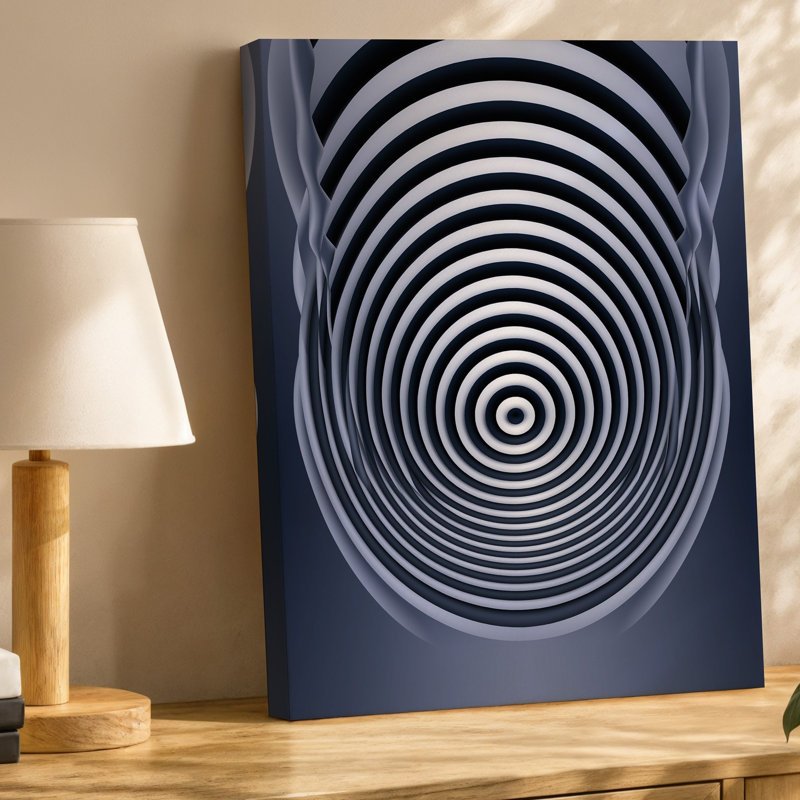Reproduction d'art sur toile créant une illusion optique à contraste élevé mettant en vedette une série de spirales concentriques murales qui attirent l'attention du spectateur sur toile
