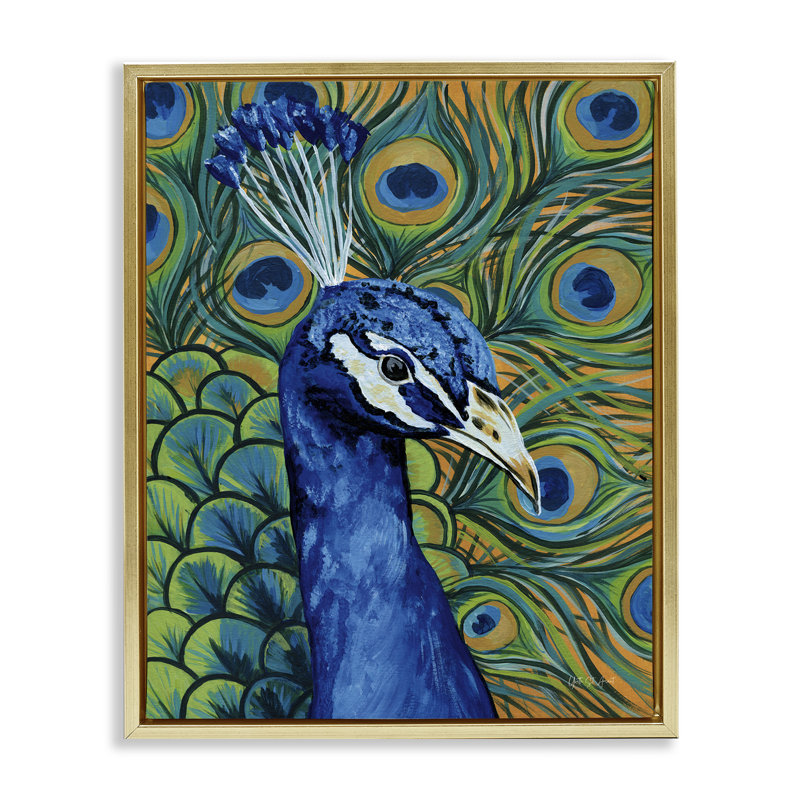 "Bold Peacock Feathers", art mural encadré sur toile flottante par Yvette St. Amant, H 31 po x l 25 po